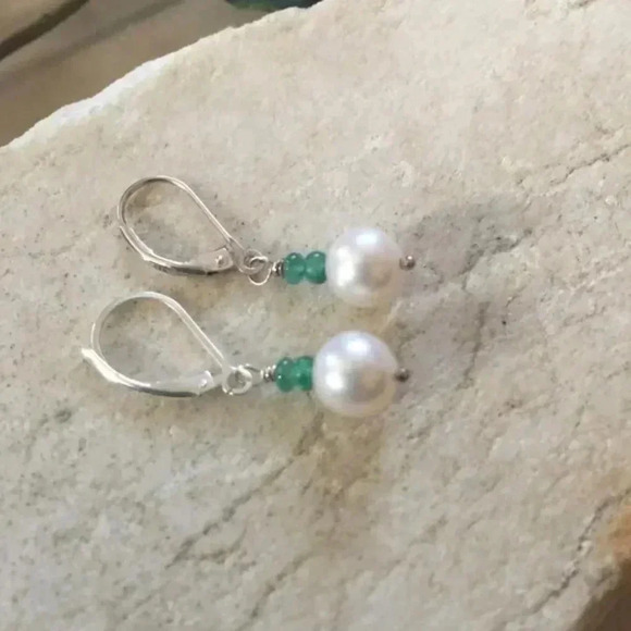 Jewelry - Emerald & Pearl Earrings - May & June Birthstones